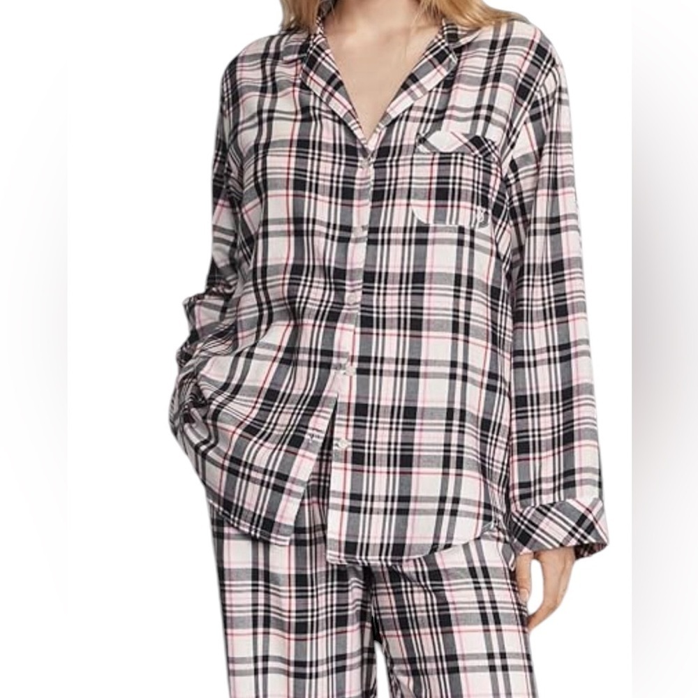 Victoria's Secret Heritage Plaid Flannel Pajama Shirt Lounge Sleepwear Large